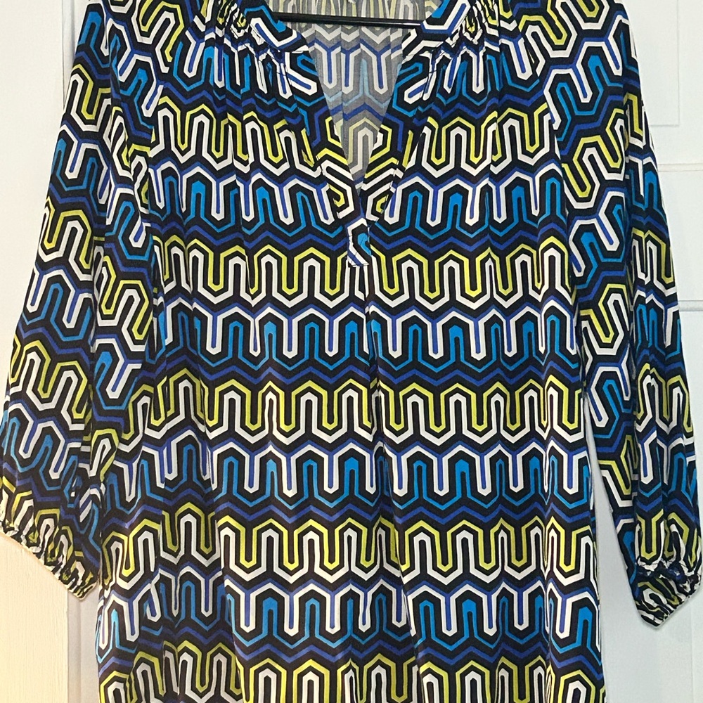 Crown & Ivy Vibrant Blue and Green Patterned Blouse